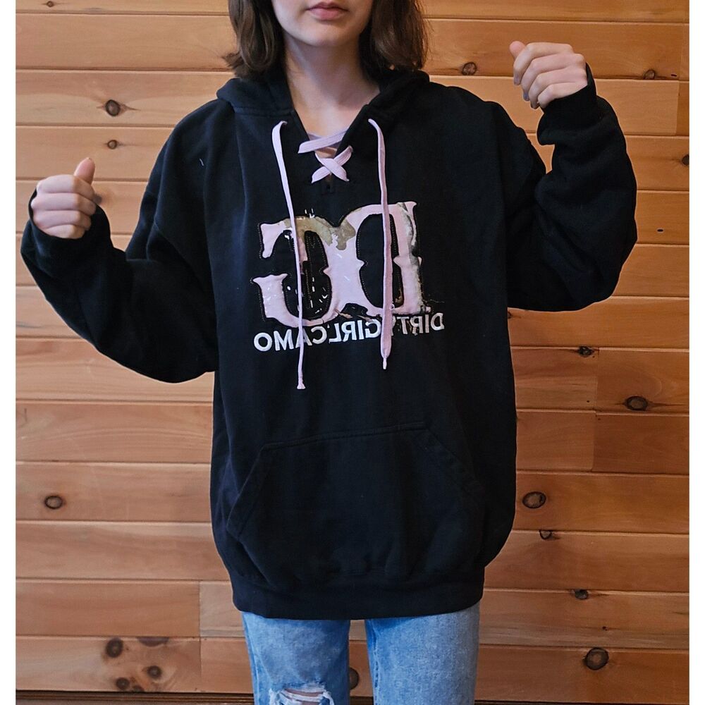Dirty Girl Camo Country Y2K 2000s Pink Corset Tie Pullover Hoodie Extra Large